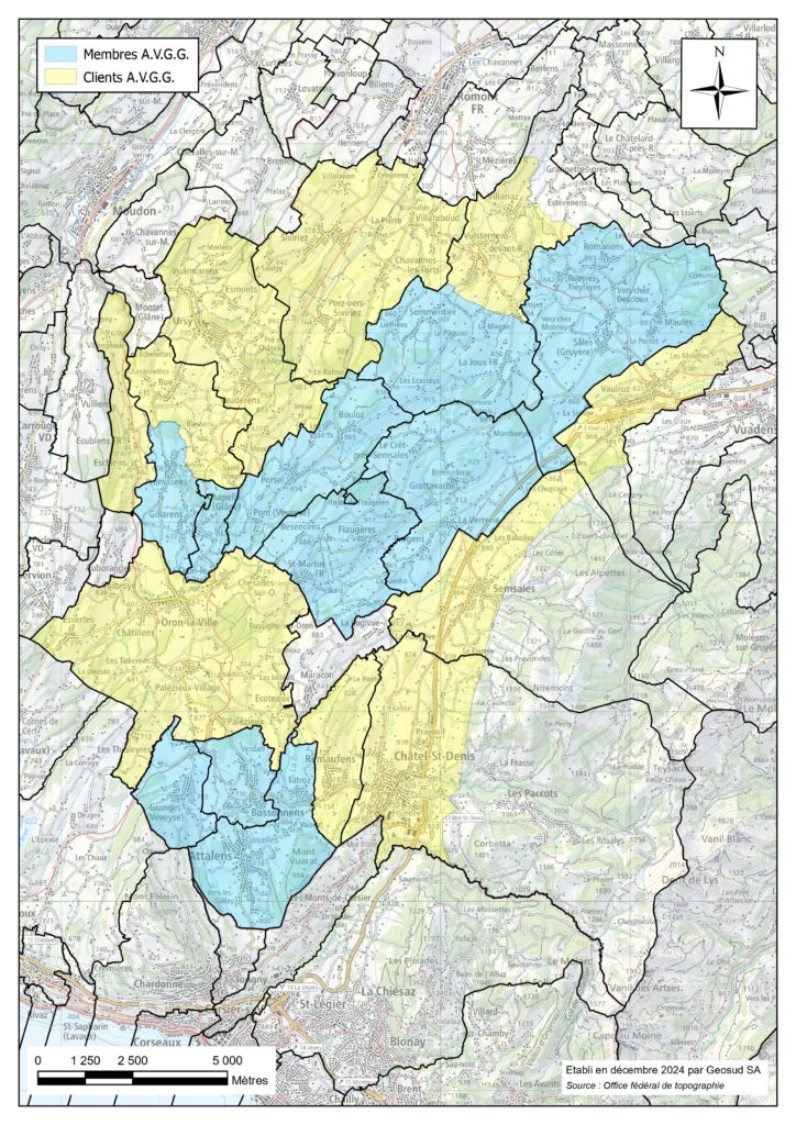 Carte des zones de desserte (réseau) de l'AVGG : Veveyse, Glâne, Gruyère